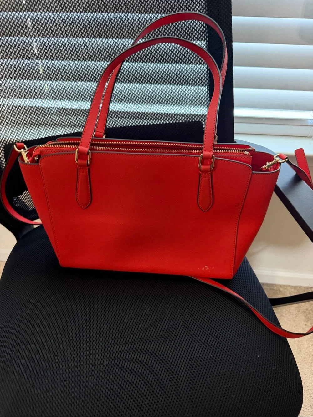Tory Burch Red Saffiano Tote with Detachable Crossbody Strap
